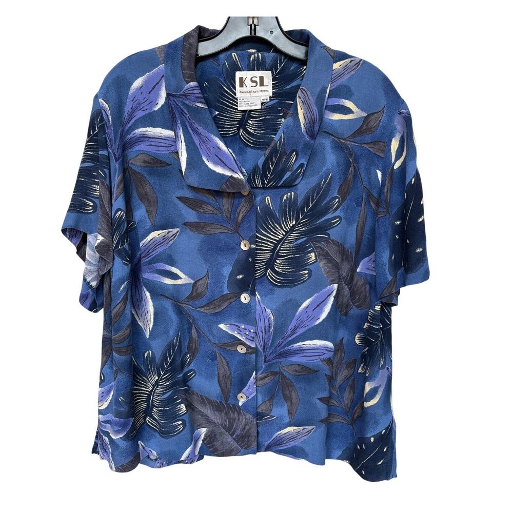 Vintage Tropical Print Short Sleeve Button Down Shirt size 16W - Picture 8 of 9